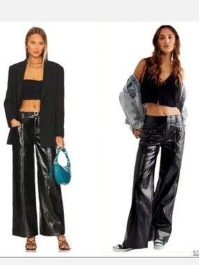 Free People Star Crossed Lovers Straight Leg Faux Leather Pants - Black - Size 4